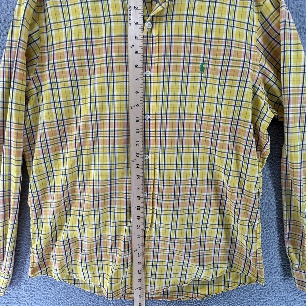Polo Ralph Lauren Mens Yellow Plaid Custom Fit Button Down Shirt Large Cotton